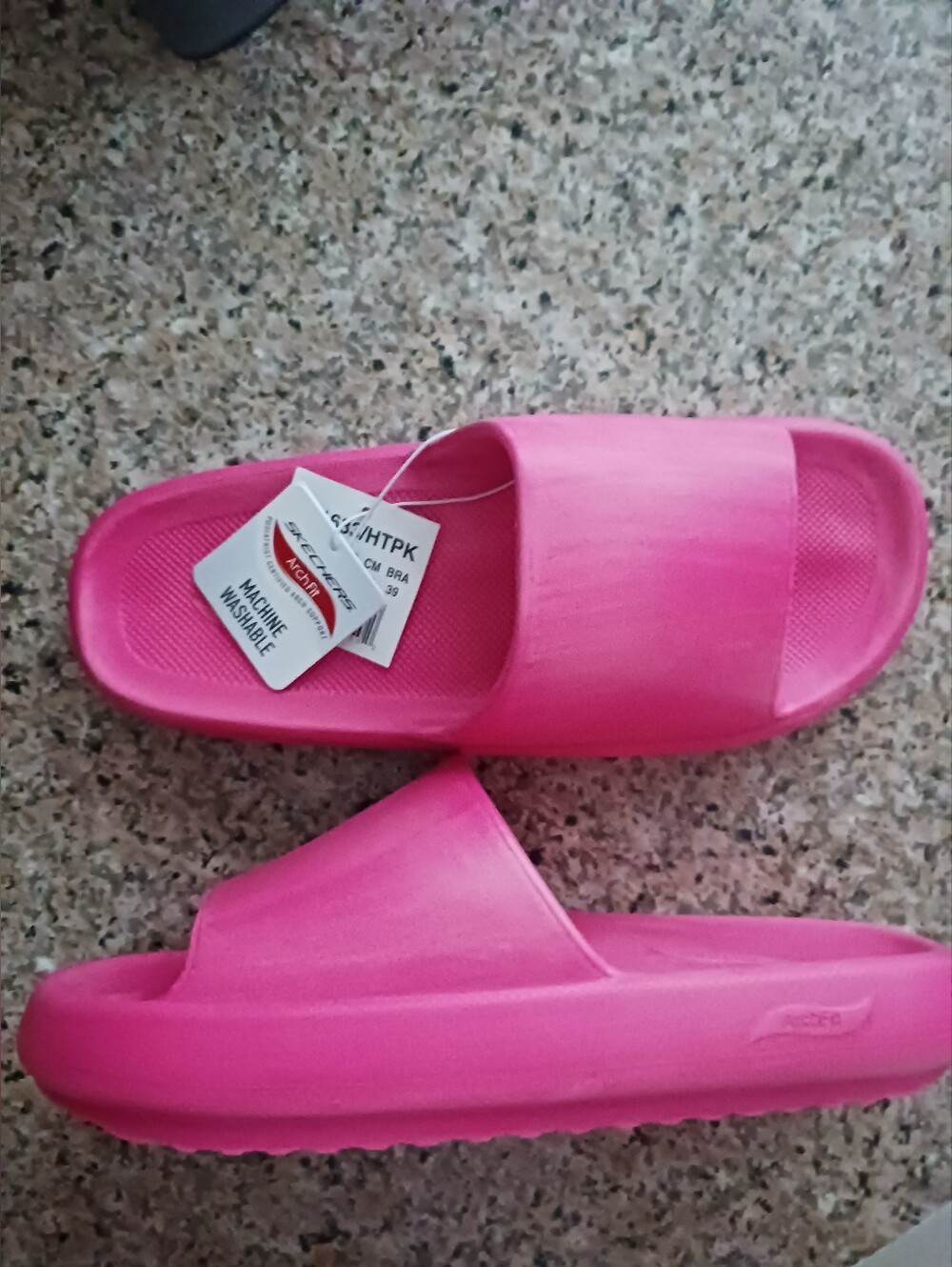 Women's Skechers ArchFit Hot Pink Slide Sandals
